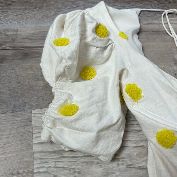 For Love & Lemons Puff Sleeve Mini Dress White Yellow Polka Dot Open Back XS - Picture 5 of 11
